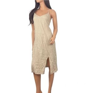 Rachel Zoe Tan Linen Strappy Side Slit Dress Size 12